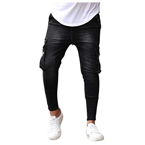 routinfly Herren Jeans, Mode Solid Denim Hose Distressed Jeans Long Pants Streetwear Elastische FußJeans Mit Stretch-ReißVerschluss Und Dekorativem Werkzeug FüR Herren