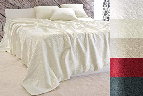 Edle Tagesdecke “Faro“ Bettüberwurf 100% Baumwolle 180x260 bis 260x300cm - Überwurf Sofa Couch - Blumenreliefs - versch. Farben oder Kissen (Elfenbein, 260 x 300 cm)