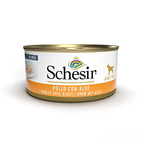Schesir Dog Puppy Hühnerfilet mit Aloe Vera, Hundefutter nass für Welpen in Gelee, 18 Dosen, 3.6 kg