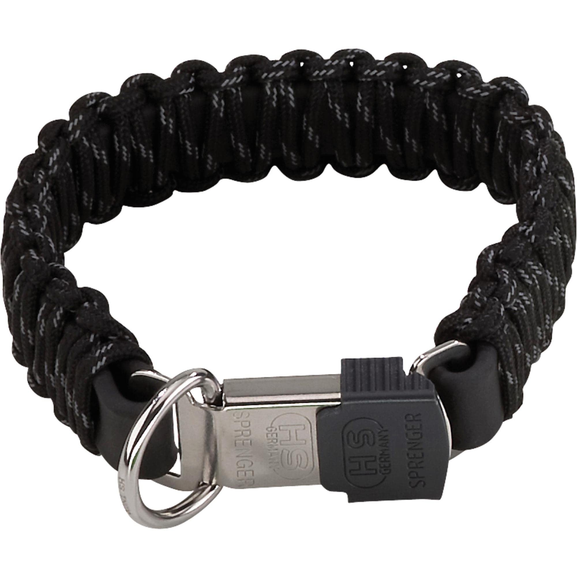 Sprenger Hundehalsband aus stabilem Paracord Nylon mit Edelstahl Clic Lock Verschluss I Wasserabweisende Halskette, reflektierend, langlebig 55 cm, schwarz