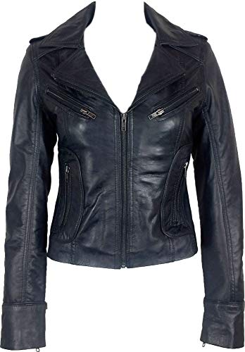 UNICORN Frauen Echte Leder Jacke Schwarz Gewachste Blick #Z6 Größe EU 50 / Herstellergröße 24