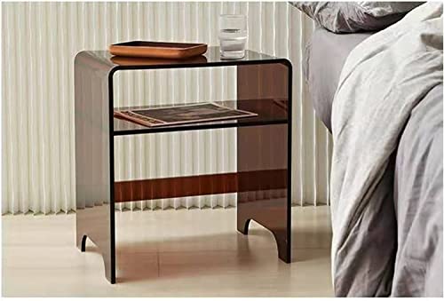 Acryl-Nachttisch in Grau, moderner Minimalismus und luxuriöser Nachttisch mit Rollen für Schlafzimmer mit 1 Schublade, nordischer Nachttisch, einfache transparente Nachttischkabine (Farbe: Kaffee c