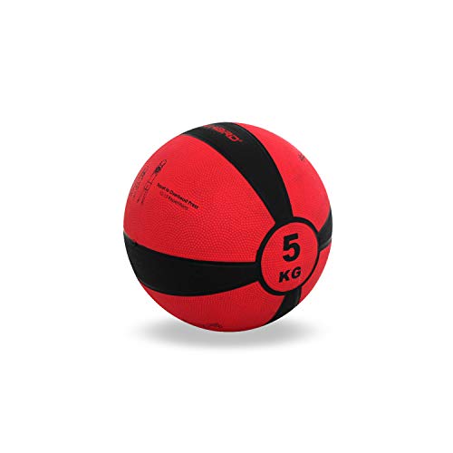 TrainHard Medizinball 1-12 kg, Gummi Gewichtsball in 10 Farbig, Professionelle Gymnastikball für Krafttraining, Crossfit und Fitness (5 KG - Rot)