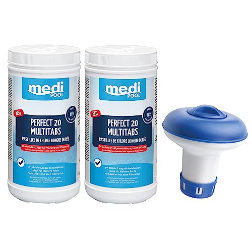 Medipool 514601MP Perfect Blue Tabs 20g, 2 x 1KG, Chlor Multifunktionstabletten und Dosierschwimmer für 20gr. Tabletten
