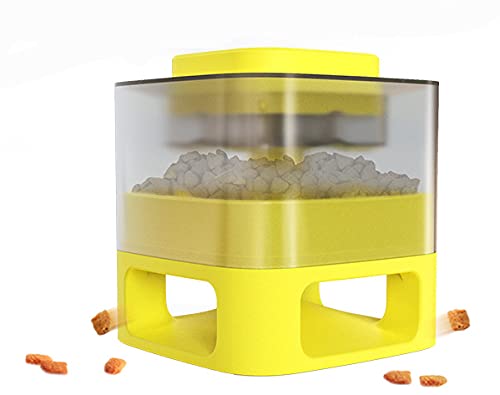 Automatic Pet Feeder Dog&Cat Toy Slow Feeder Pets Food Container Dispenser Lustiges Spielzeug, Pet Food Catapult Feeder Dog Food Feeder-Yellow