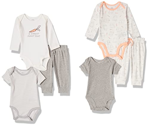 Amazon Essentials Baby-Outfit-Set Kleid, Grau, Kaninchen, 0 Monate, 6er-Pack