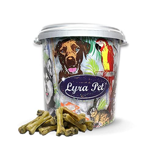Lyra Pet® 50 Stück Kauknochen mit Rinder Pansen gefüllt ca. 15 cm Kausnack Kauartikel Rohleder Rinderhaut Hund + 30 L Tonne