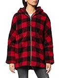 Urban Classics Damen Ladies Hooded Oversized Check Sherpa Jacket Jacke, Mehrfarbig (Firered/Blk 01440), (Herstellergröße: XX-Large)