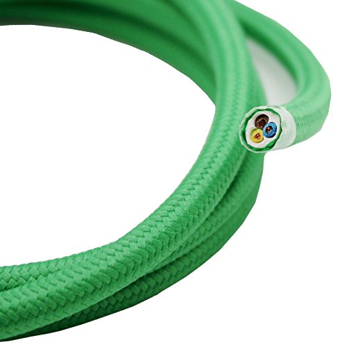 10m Stoffkabel Grün 3x0,75qmm 3G Textilkabel Lampenkabel Leuchtenkabel Kabel Stromkabel umsponnen