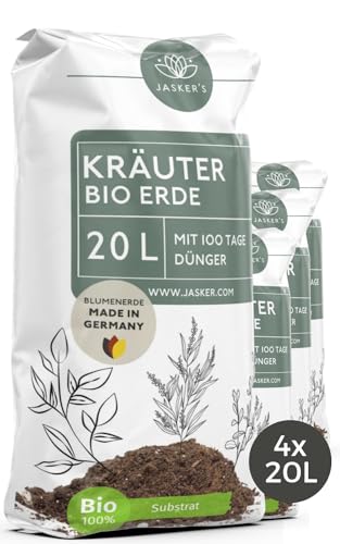Bio Kräutererde 80 L (4x20L) - Erde für Kräuter - Kräuter Erde mit Startdünger für Kräuterpflanzen - Grow Erde - Pflanzenerde - Blumenerde für Kräuter - Anzuchterde für Stecklinge