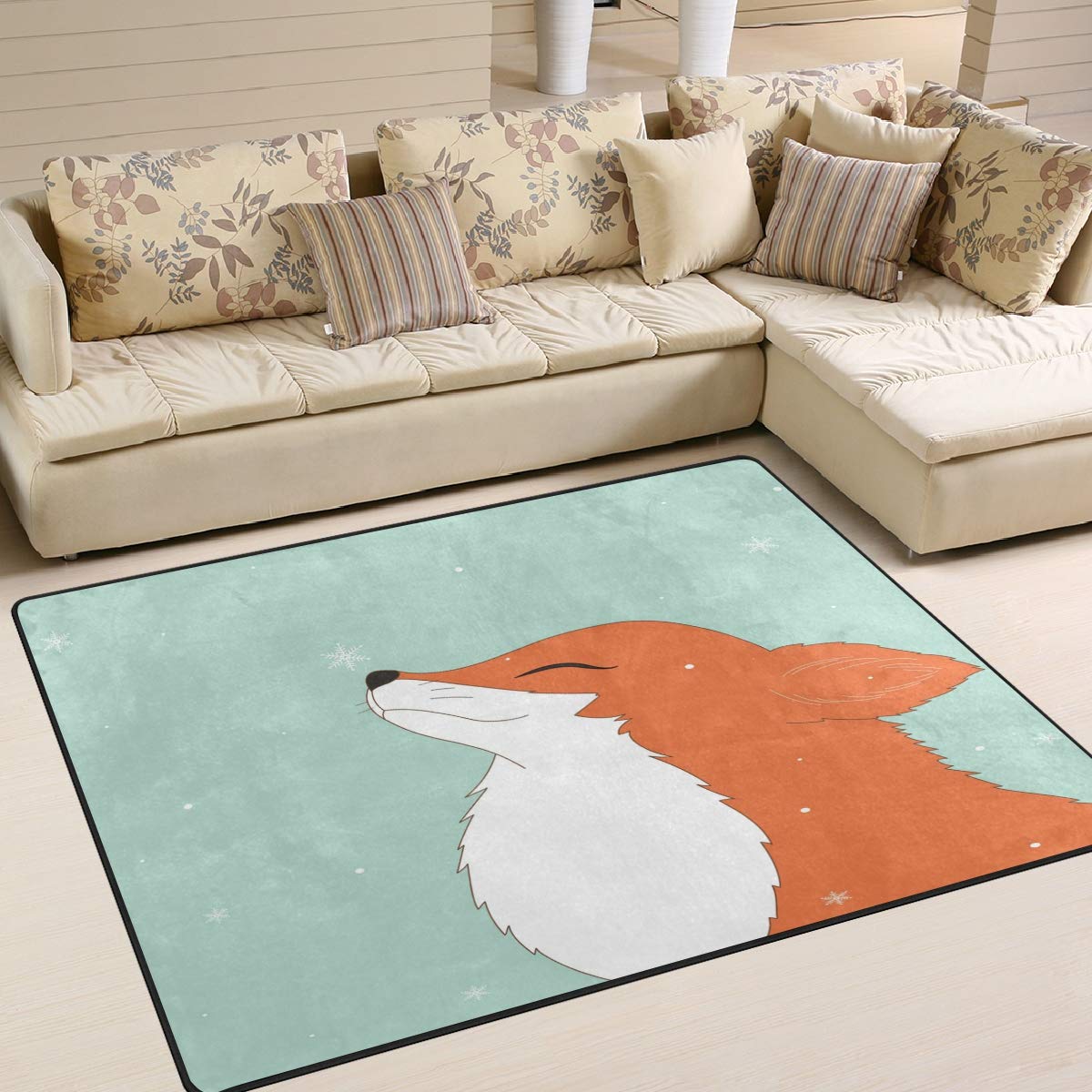 Use7 Teppich mit Cartoon-Fuchs-Motiv, für Wohnzimmer, Schlafzimmer, 203 x 147,3 cm
