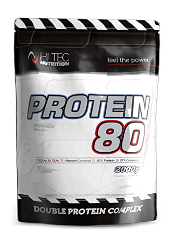 Hi Tec Nutrition Protein80 Mischung von Molkenprotein mit Weizenprotein - 80% Vollständiges Protein - Exogene und Endogene Aminosäuren - Lange Aufnahmezeit - Nahrungsergänzung - 2000g Vanillegeschmack