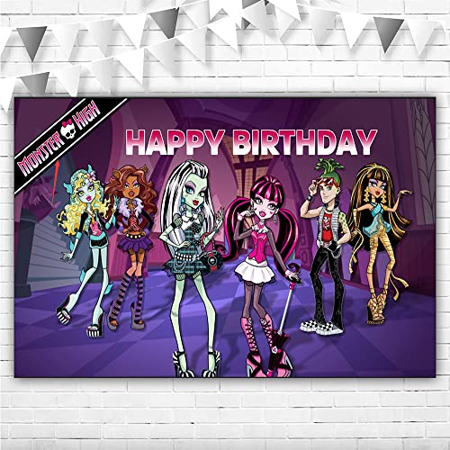 Monster High Geburtstags-Partyzubehör, Banner, 1,5 x 0,9 m, Happy Birthday Monster High Hintergrund für Mädchen, Geburtstagsdekorationen, Vinyl, Monster High Themenbanner für Kinderzimmer Dekor
