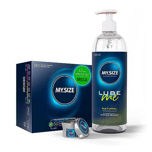 Vorteilspack MY.SIZE Kondome 47mm, 80er Pack + MY.SIZE Natural Gleitgel 1000ml + MY.SIZE Massagekerze