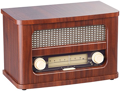 auvisio Nostalgie Radio: Nostalgisches Stereo-FM-Radio 12W, Holz, Akku, Bluetooth, USB Ladeport (Radio Retro)