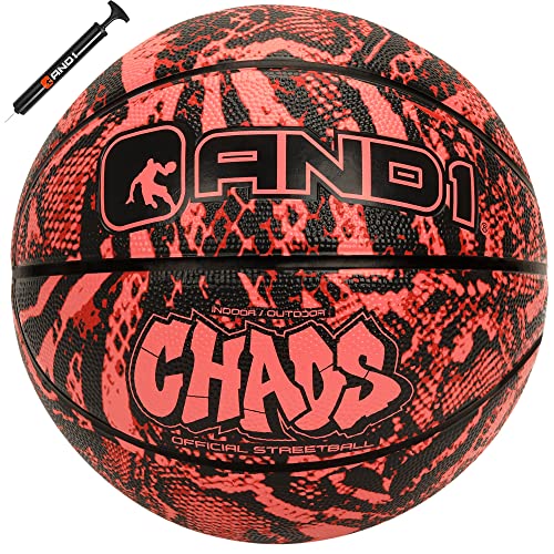 AND1 Chaos Basketball: Offizielle Verordnung Größe 7 (74,9 cm) Gummi-Basketball – tiefer Kanal-Bau-Streetball, hergestellt für Indoor-Outdoor-Basketballspiele