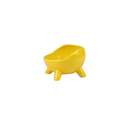 EUYIMOMO futternapf Katze,Keramik Pet Bowl für den Schutz der Halswirbelsäule, Anti-Kipp-Pet Bowl-Yellow S.