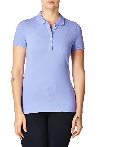 Nautica Damen 5-Button Short Sleeve Breathable 100% Cotton Polo Shirt Poloshirt, Deep Peri, Mittel