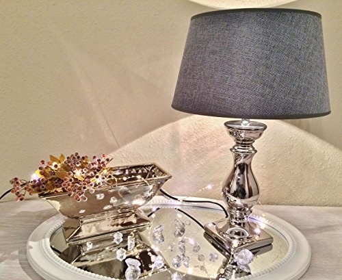 DRULINE Lovely Silber GRAU Tischlampe Lampe Tischleuchte Shabby Vintage Keramiklampe