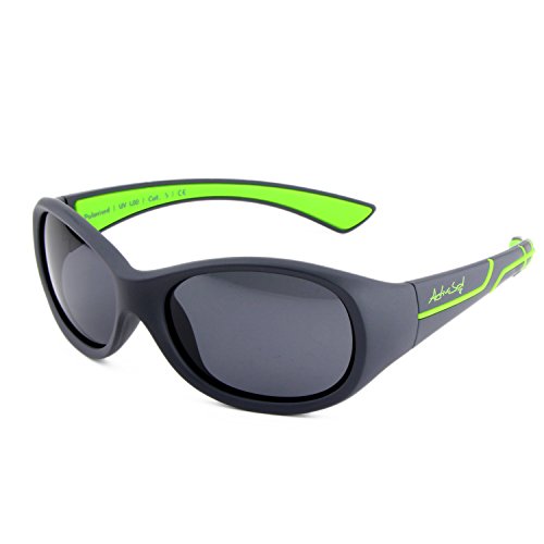 ActiveSol Kids @School Kinder Sport-Sonnenbrille | Mädchen und Jungen | 100% UV 400 Schutz | polarisiert | unzerstörbar aus flexiblem Gummi | 5-10 Jahre | nur 22 Gramm (Anthrazit/Grün)