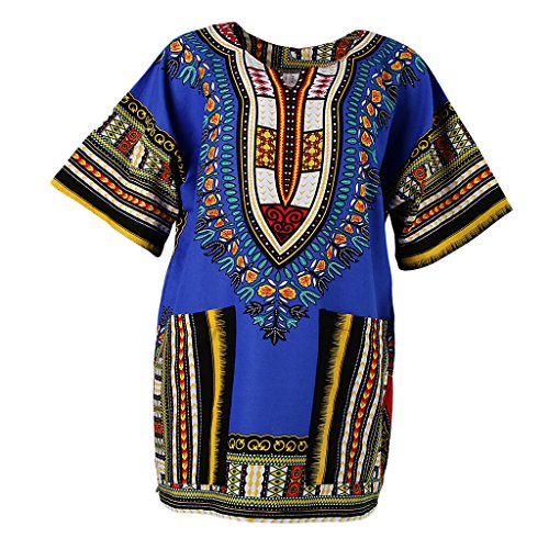 Sharplace Damen Kurzarm Sommer Traditionelle Afrikanische Kleider Afrika Style Minikleid Dashiki Cocktailkleid - Königsblau, wie beschrieben