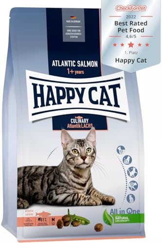 Happy Cat 70555M - Culinary Adult Atlantik Lachs M - Katzen-Trockenfutter für ausgewachsene Katzen und Kater - 10 kg Inhalt