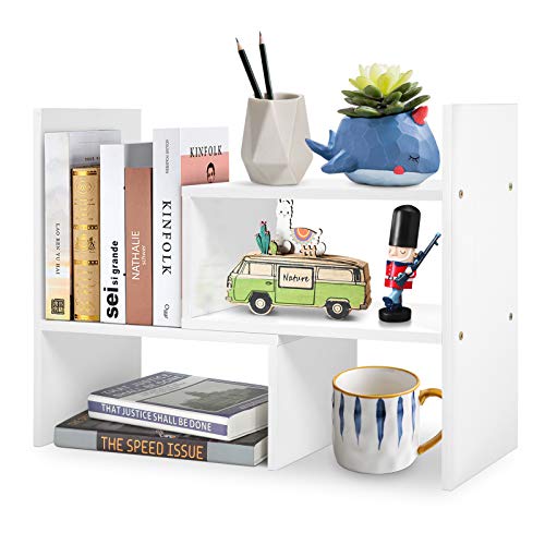 Regal Schreibtisch Organizer Verstellbar Bücherregal Mini Büroregal Küchenregal Standregal Blumenregal Pflanzenregal für Büro Bad Zuhause (Weiß)