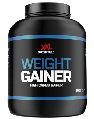 XXL Nutrition - Weight Gainer - Muskelmasse & Muskelaufbau, Protein Pulver Mit EAA & BCAA, Kohlenhydrate, Niedriger Fettgehalt - 2500 Gramm - Erdbeere