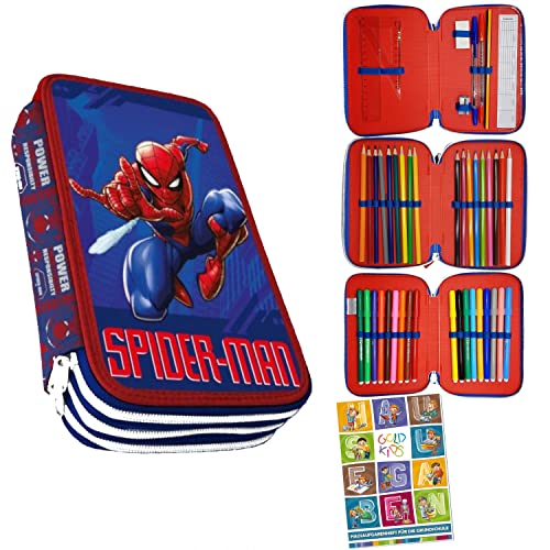 Spiderman Marvel 3D XXL Federtasche Federmappe Federmäppchen Schüleretui Federtasche Federpenal Schülmäppchen 44-teilig gefüllt