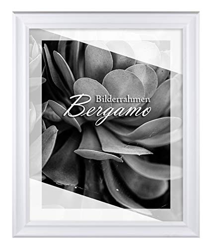 BIRAPA Bilderrahmen Bergamo 48x64 cm in Weiß Gemasert aus MDF Holz mit Antireflex Kunstglas Scheibe