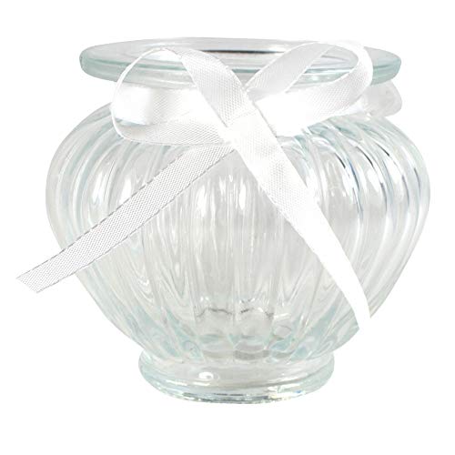 12 x Windlichter aus Glas im Vintage-Look H 9 cm bauchig - Teelichtgläser Kerzengläser (12 Gläser + Taftband in weiß)