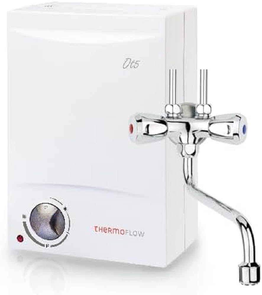 Thermoflow OT 5 Combi Obertischspeicher inkl. Niederdruckarmatur | Warmwasserboiler 5 l Speichervolumen | Elektro-Warmwasserboiler G 1/2" Anschluss | 35-75 °C | 65 °C in 10 min.