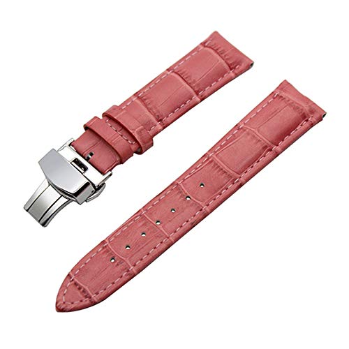 14mm-24mm-echtes Leder-Armband mit Quick Release Schmetterling Schliesse Armband Croco Korn-Armband Rosa, 17mm