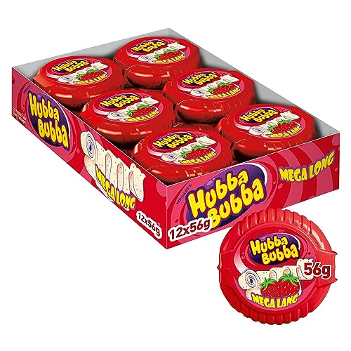 Hubba Bubba Tape Erdbeere, Kaugummi Rolle, 12er Pack (12 x 56 g)