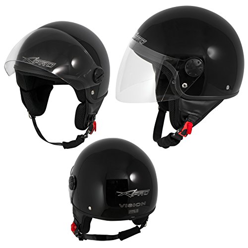 A-Pro Motorradhelm Motorrad Roller Jet Helm Demi Mit Viser Schwarz S