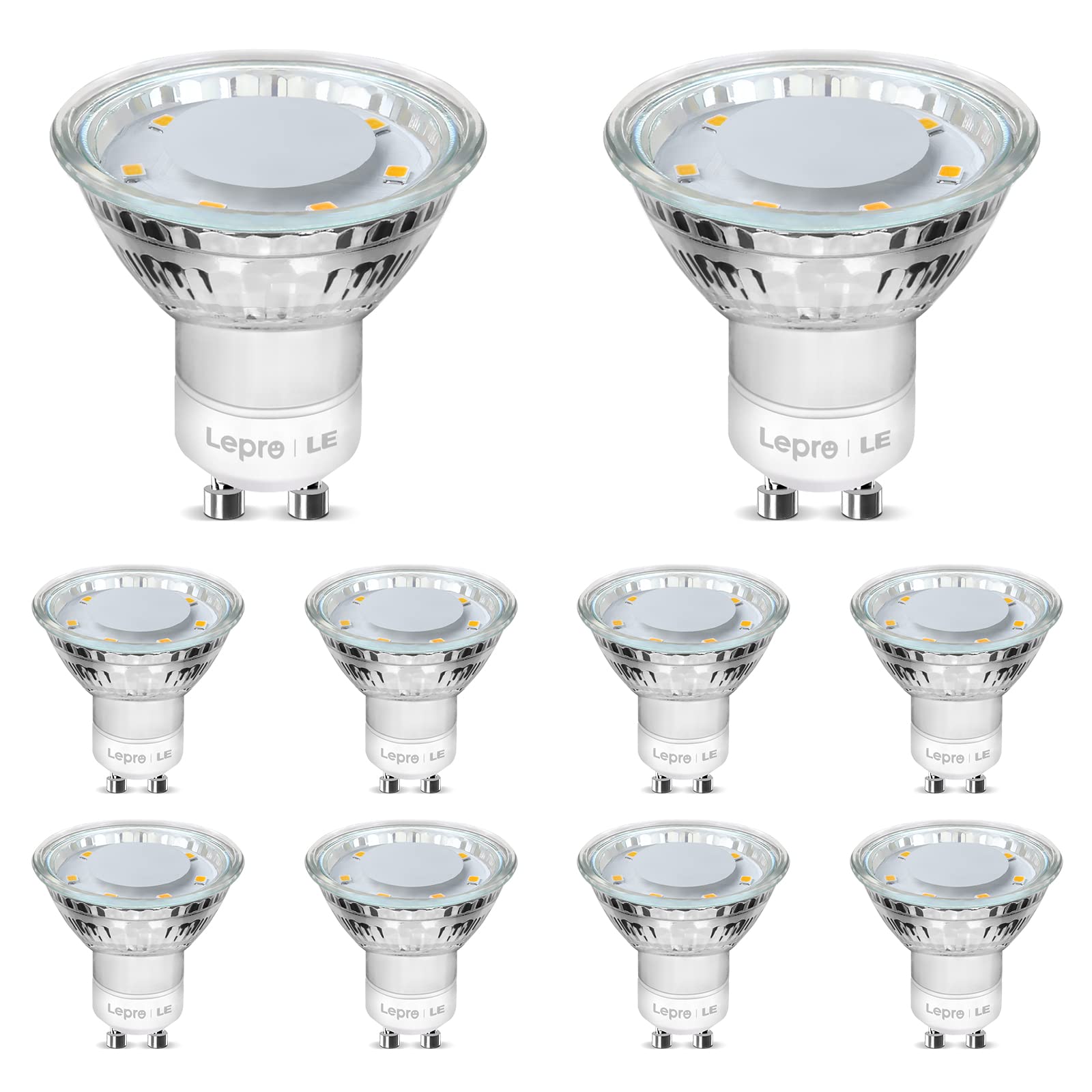 Lepro GU10 LED Warmweiss Lampe, 4W Ersetzt 50W Glühbirne, 325 Lumen 2700K GU 10 Lampen Warmweiß, Abstrahlwinkel 100°Flimmerfrei Strahler, Nicht Dimmbar Reflektor Lampen, 10er-Pack