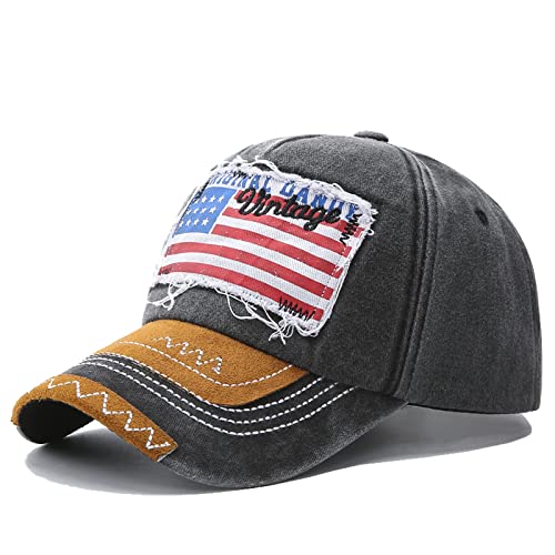 Sporty Baseballcap U.S.A. Flag Fahne USA Vintage Style Used Washed Look Retro Amerika Kappe Mütze Cap Schirmmütze Basecap (Schwarz)