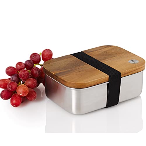 AdHoc SB21 Lunchbox COTTO, passend zu Schneidbrett COTTO, Akazienholz/Edelstahl/Polyester, L: 16,5 cm, B: 11 cm, H: 6,3 cm