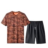 MMOOVV Schlafanzug Herren Kurz Größe Sommer Casual Fashion Camouflage Print Kurzarm Tops Shorts Nach Hause Sport Pyjama Set (Orange 4XL)