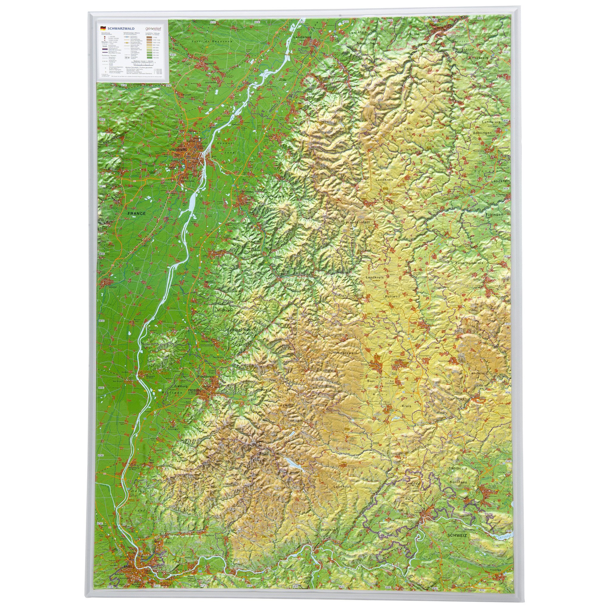 Schwarzwald 1:200.000 ohne Rahmen: Reliefkarte Schwarzwald 1:200.000 (Tiefgezogenes Kunststoffrelief)