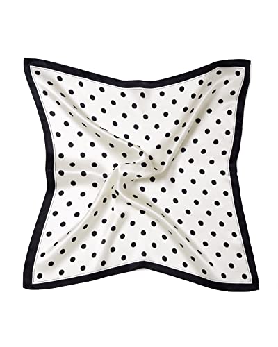 MayTree Seidentuch, buntes Halstuch für Damen aus 100% Maulbeer-Seide, quadratisch Punkte klein 53x53 weiss schwarz
