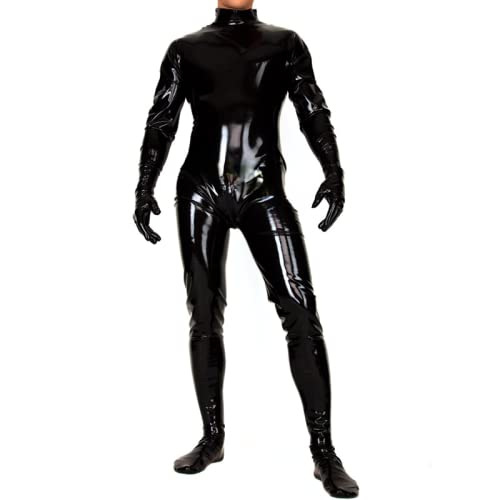 Latex-Bodysuit Man Latex-Trikotanzug Schrittreißverschluss Füße Und Handschuhe Schulter-Reißverschlüsse Schwarzer Fetisch-Latex-Catsuit,Red,S