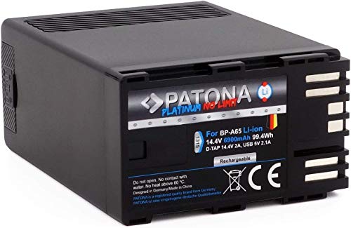 PATONA Platinum Ersatz für Akku Canon BP-A65 BP-A60 (6900mAh / Powerbank Funktion/D-Tap) - LG-Cells Inside -