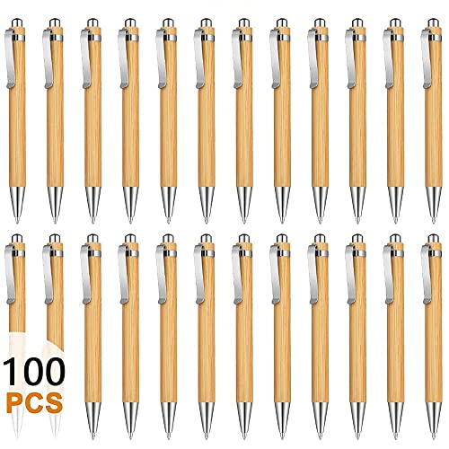 Tiamu 100PCS Nachhaltiges Kugelschreiber Stift Kontakt Stift Büro & Schul Bedarf, Bambus Kugelschreiber & Schreiben Zubehhr Geschenke für Freunde, Büro-Blaue Tinte