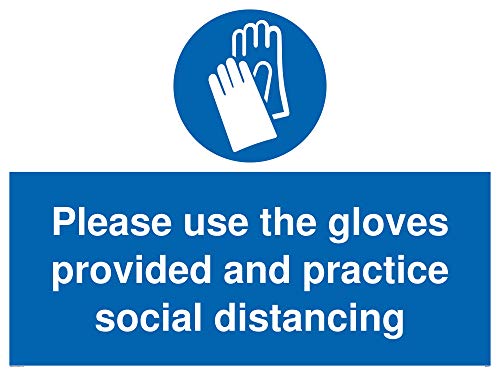 Schild mit Aufschrift „Please use the gloves provided and Practice Social Distancing“, Aluminiumverbundstoff, 3 mm