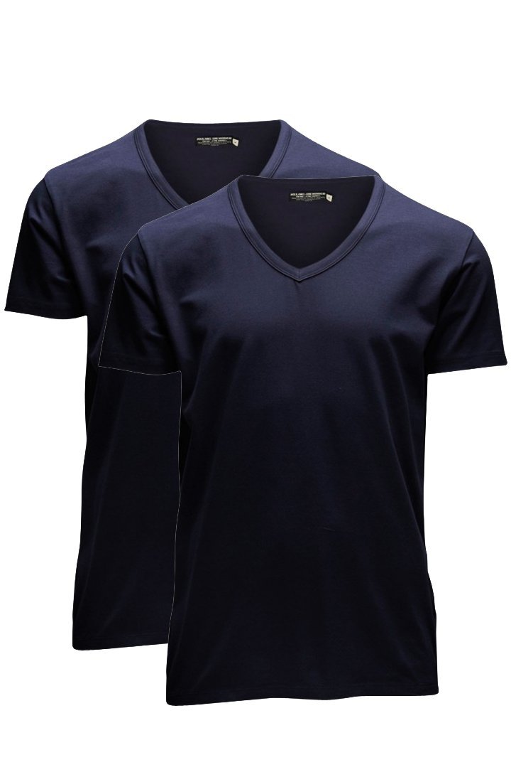 Jack & Jones Herren V-Neck T-Shirt Basic 12059219 2er Pack, Größe:XXL;Farbe:navy blue