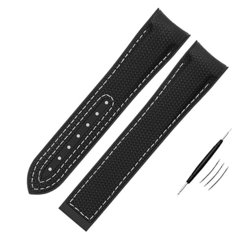 KLVN Hohe Dichte Nylon Silikon Armband Für Omega Watch Band 20mm 21mm 22mm Gummi Uhrenarmband faltschließe Gebogene ende armbanduhren gürtel, 20 mm, Achat