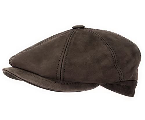 WEROR Herren & Damen Schiebermütze aus Leder Flatcap Schirmmütze Mütze 263 42033 (Braun, 56 cm)