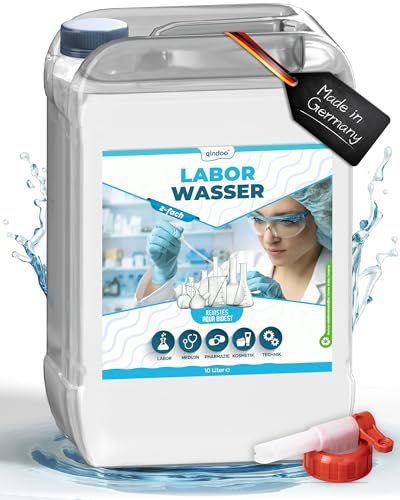 Qindoo 10L Aqua Bidest Laborwasser 2-Fach destilliertes Wasser, reines Wasser I Kanister mit Auslaufhahn (10L Kanister+Hahn)
