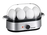 Cloer 6099 Eierkocher mit akustischer Fertigmeldung, 400 W, für 6 Eier, Einsätze für pochierte Eier, antihaftbeschichtete Heizplatte, Aluminiumgehäuse